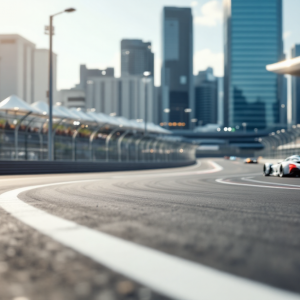 Auto da corsa della Formula E in azione a Tokyo