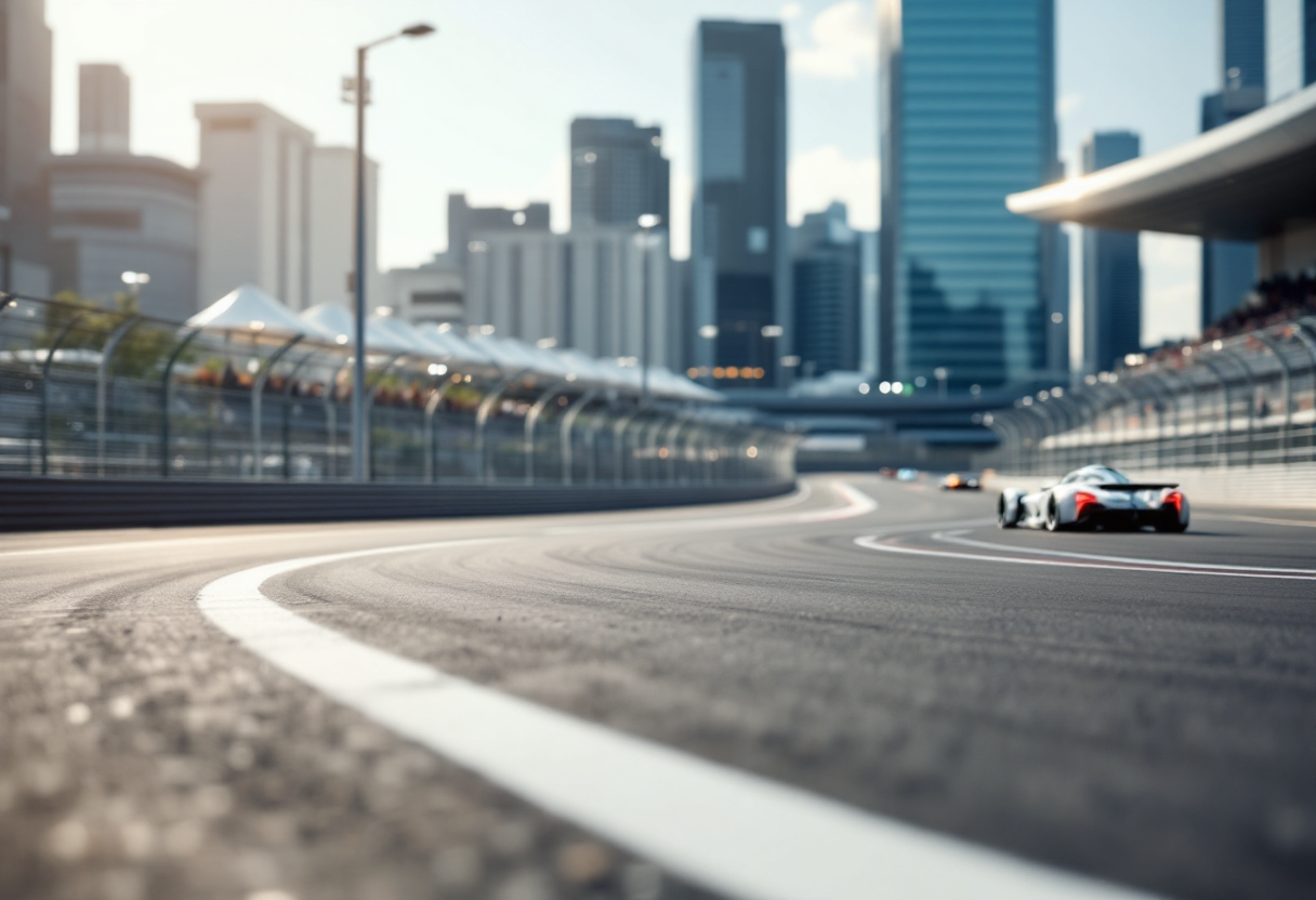 Auto da corsa della Formula E in azione a Tokyo