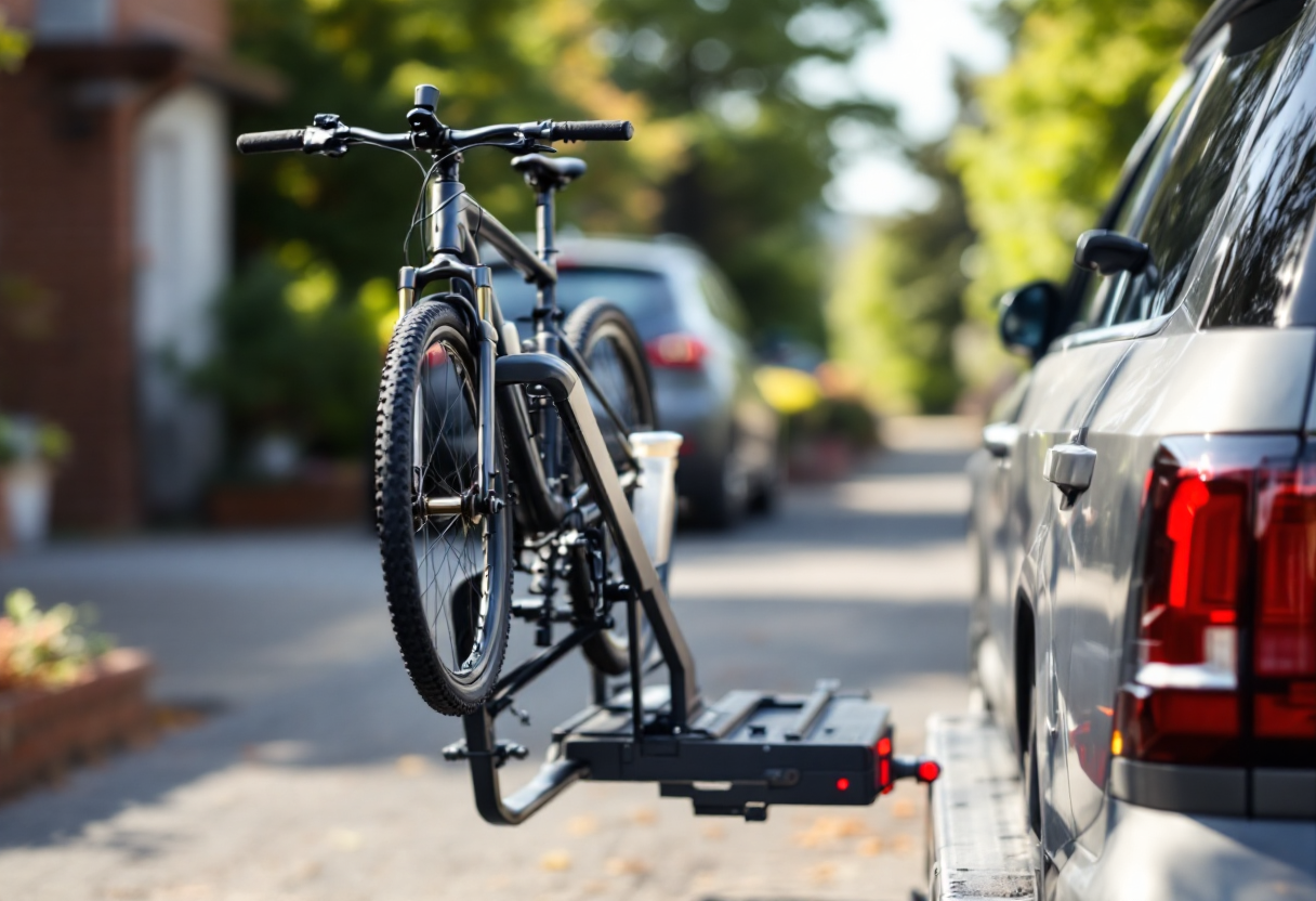 Portabici per gancio di traino con biciclette montate