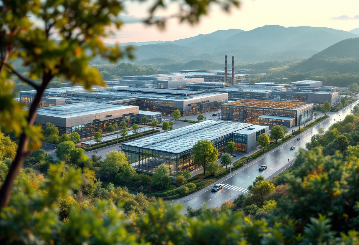 Immagine della fabbrica Hyundai in Alabama con operai al lavoro