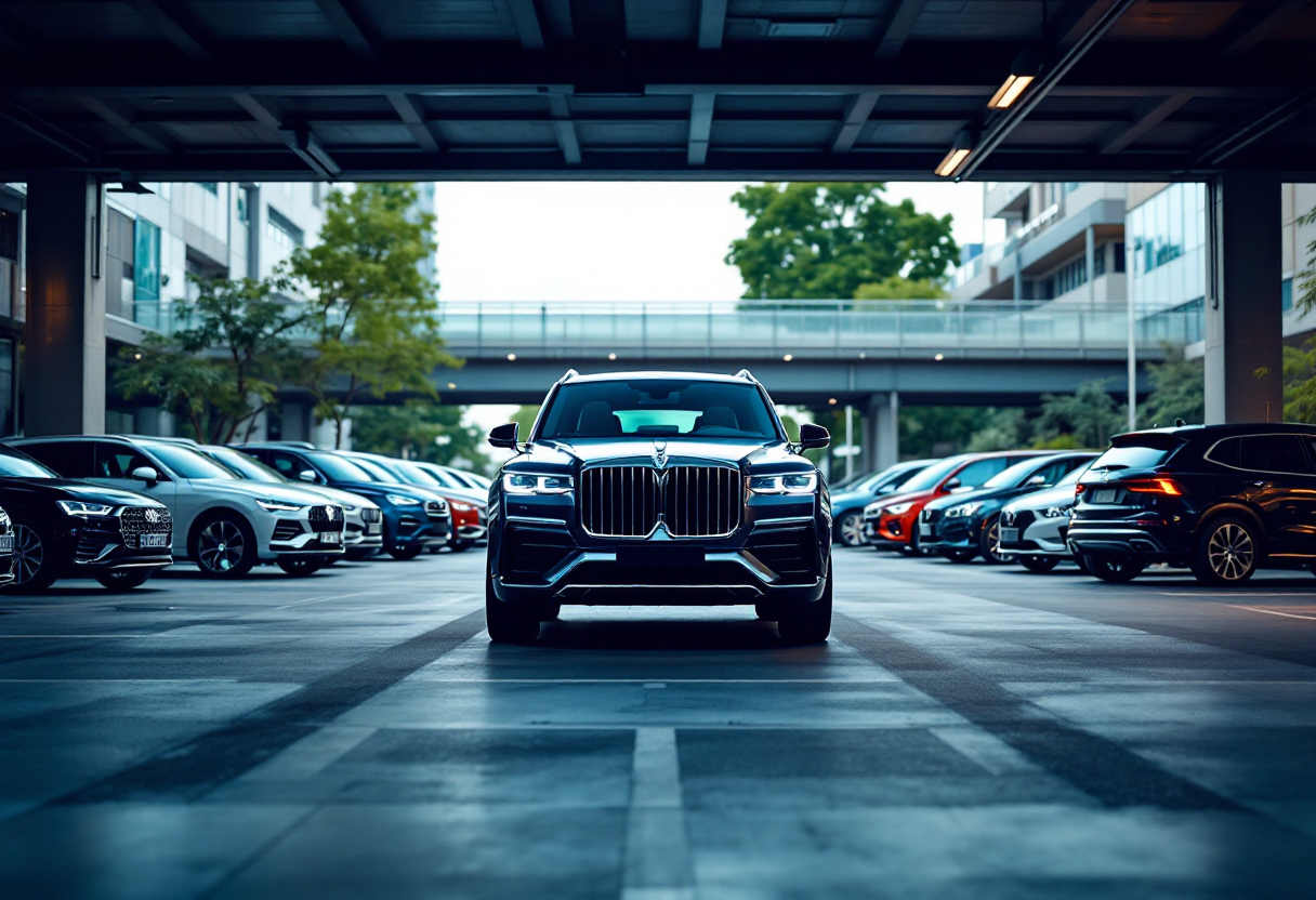 Jeep Compass 2025 in un paesaggio urbano moderno
