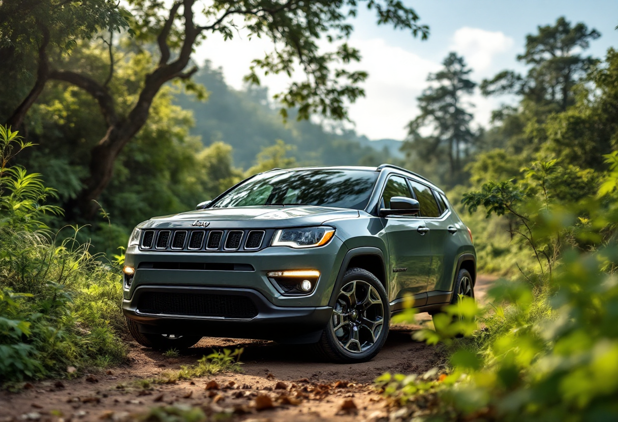 Nuova Jeep Compass 2025 in un paesaggio urbano moderno