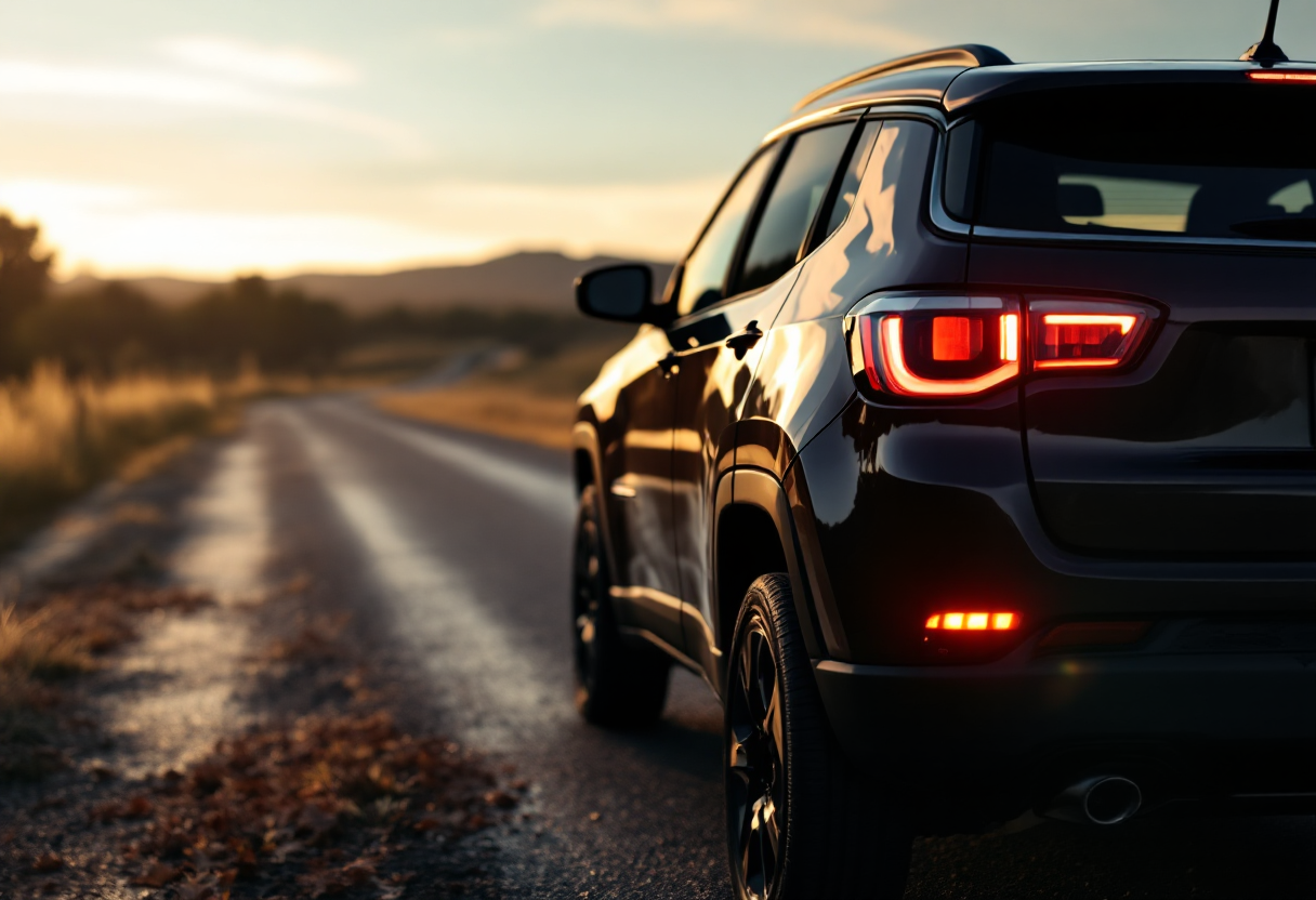 Nuova Jeep Compass 2025 in un ambiente urbano moderno