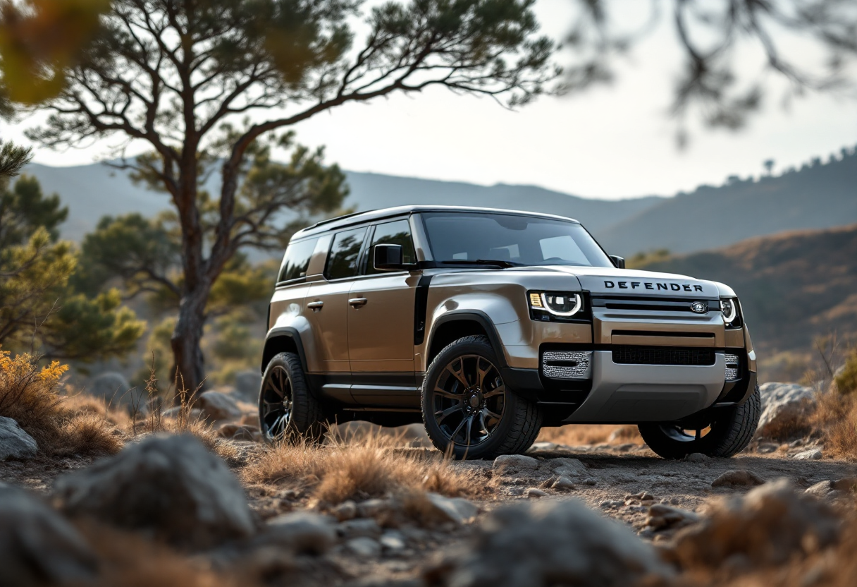 Nuova Land Rover Defender 2026 in azione su terreno difficile