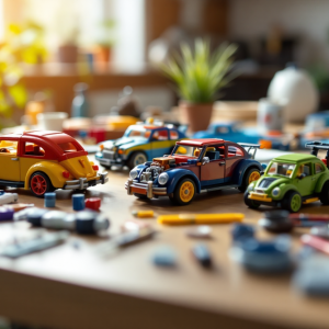 Modellini auto Mattel Brick Shop in esposizione