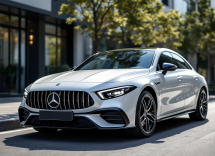 Mercedes CLA 45 AMG EQ in un ambiente urbano moderno