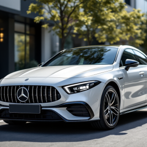 Mercedes CLA 45 AMG EQ in un ambiente urbano moderno