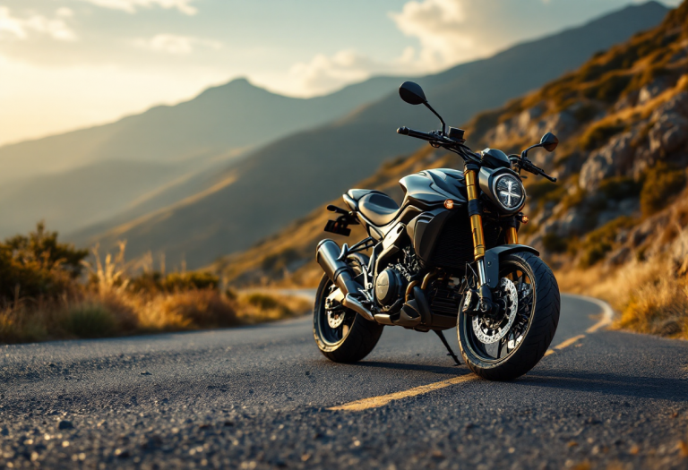 Moto Morini X-Cape 700 Gold Edition in un paesaggio urbano