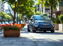 Fiat 500 ibrida in un contesto urbano moderno