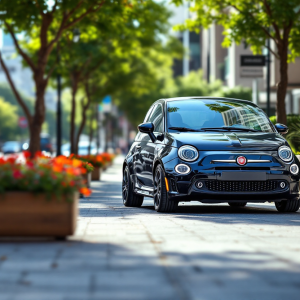 Fiat 500 ibrida in un contesto urbano moderno