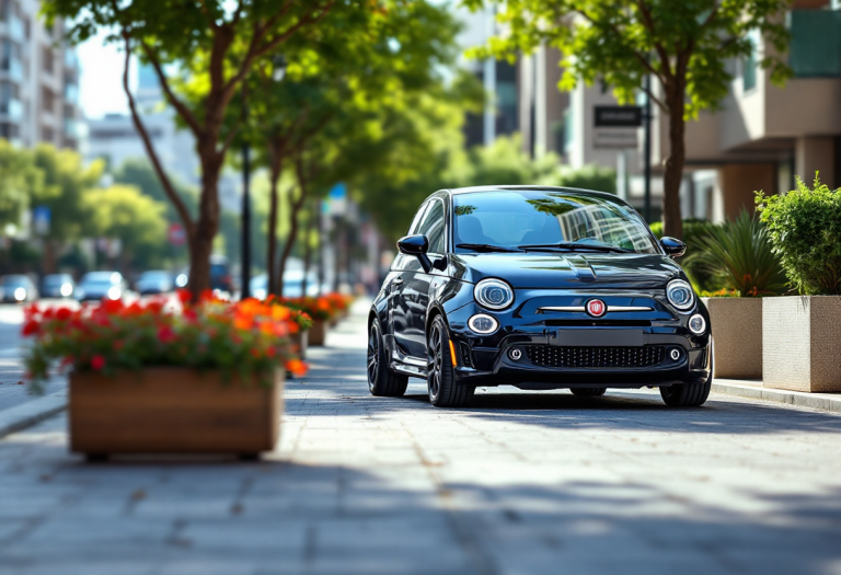 Fiat 500 ibrida in un contesto urbano moderno