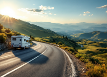 Camper in strada con segnale di patente necessaria