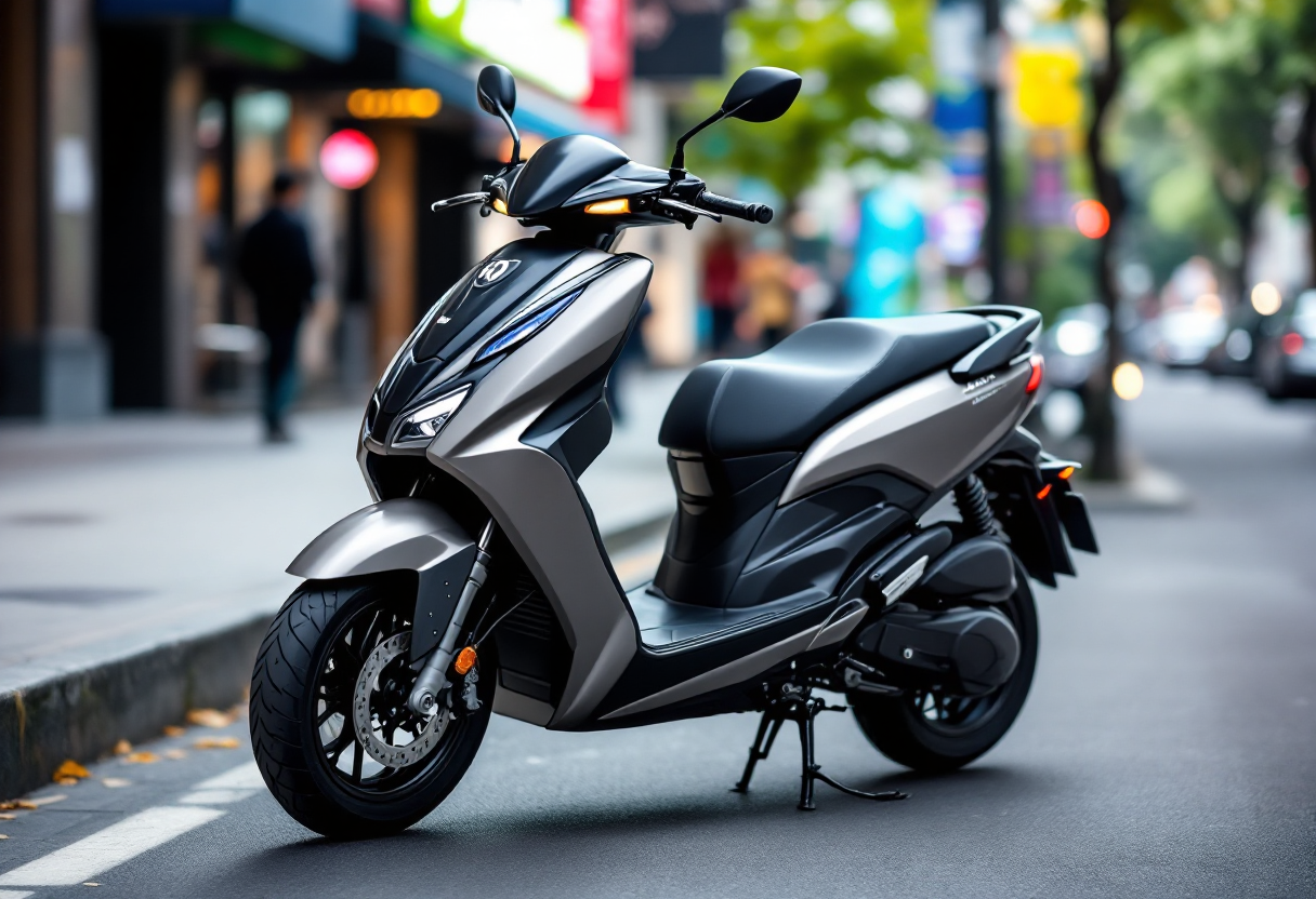 Scooter QJ Motor SQ200 in movimento urbano