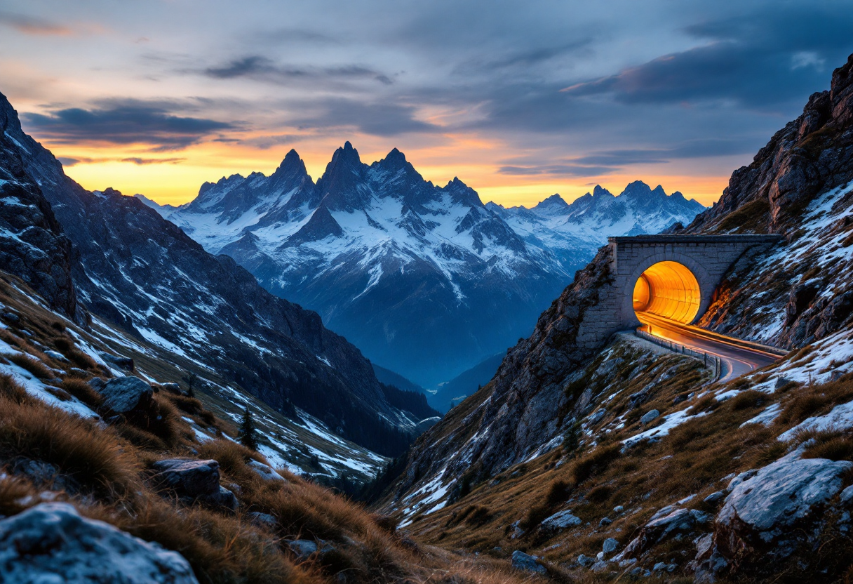 Vista del traforo del Colle di Tenda tra Italia e Francia