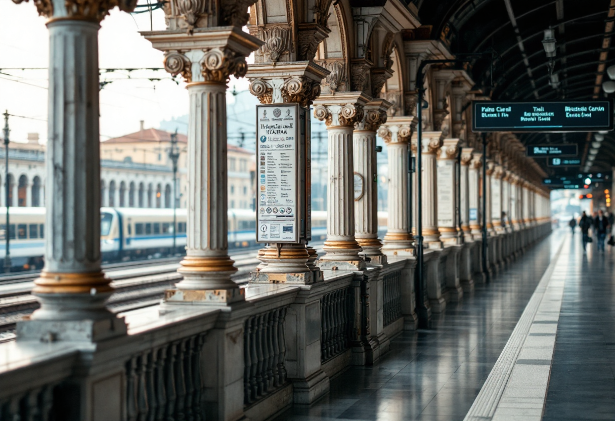 Immagine di treni in stazione durante uno sciopero in Italia