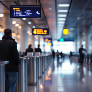 Viaggiatore in aeroporto durante uno sciopero
