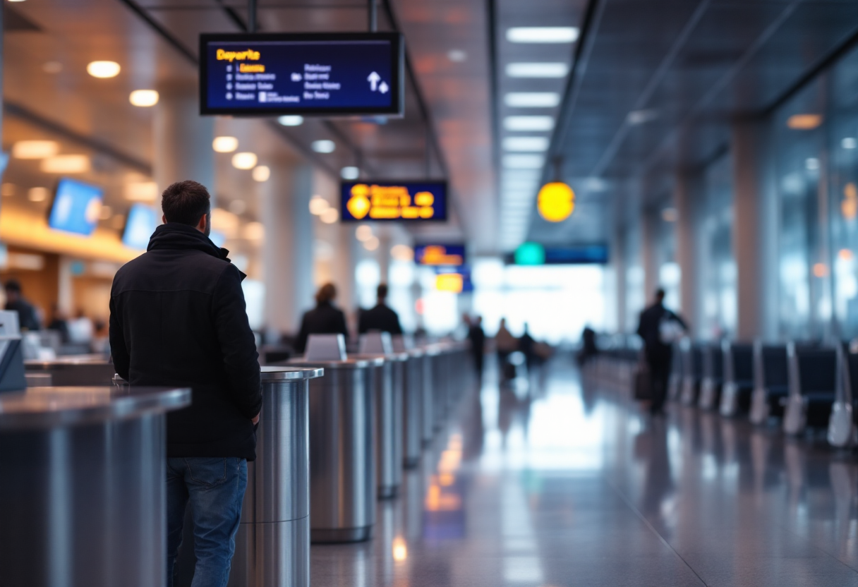 Viaggiatore in aeroporto durante uno sciopero