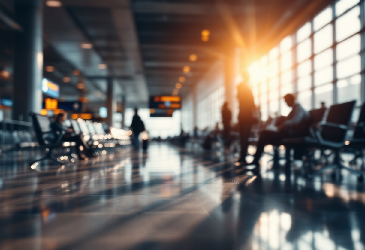 Viaggiatori in attesa durante uno sciopero negli aeroporti