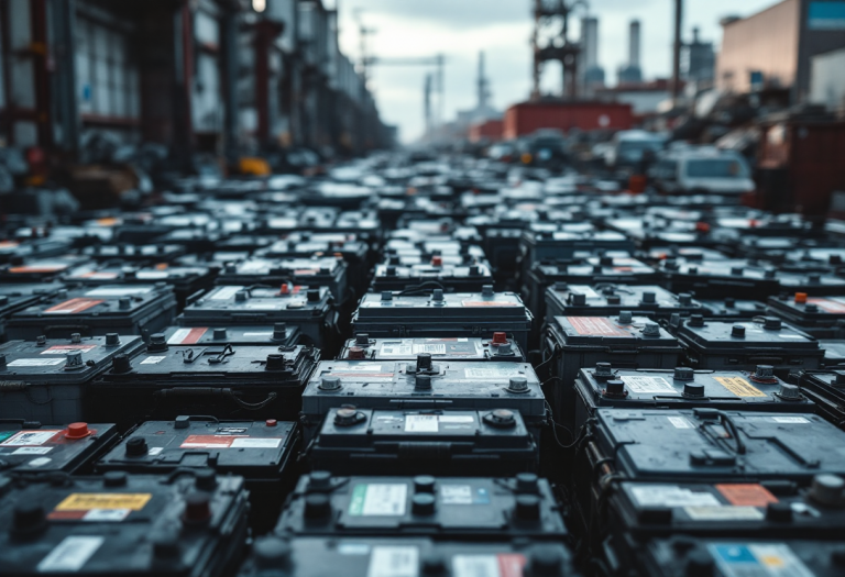 Batteria auto esausta pronta per lo smaltimento