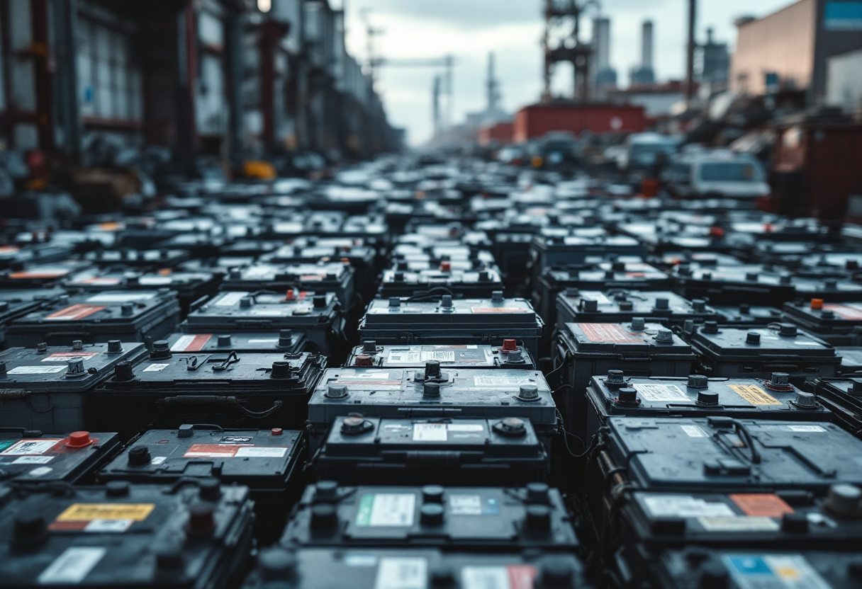 Batteria auto esausta pronta per lo smaltimento