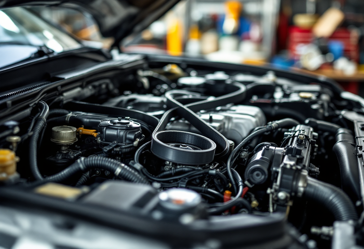 Cinghia servizi di un'auto moderna in fase di sostituzione