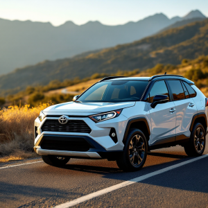 Toyota RAV4 2025 in un paesaggio urbano moderno