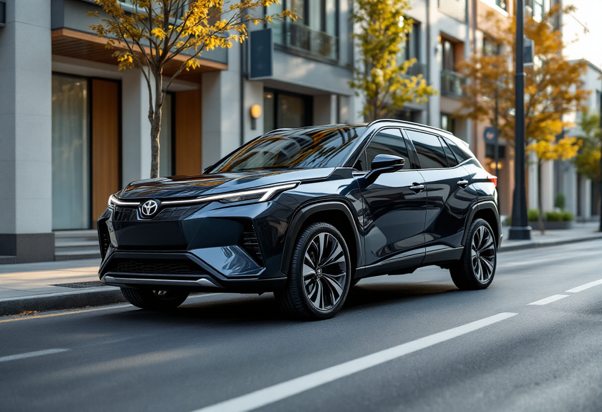 Toyota bZ4X Touring 2025 in un paesaggio urbano