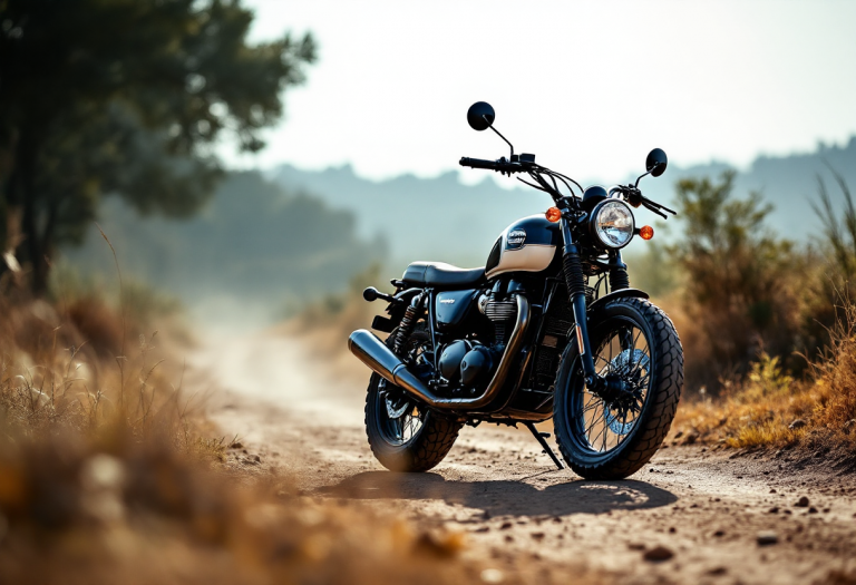 Triumph Scrambler 400 X in azione su un sentiero