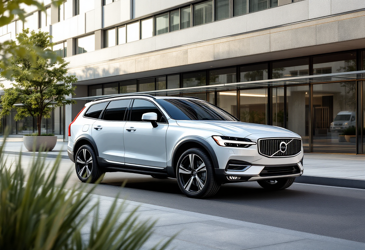 Volvo XC70 ibrido plug-in in un paesaggio urbano