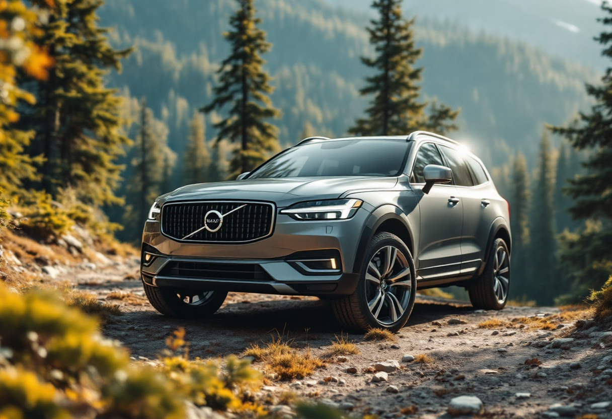 Volvo XC70 ibrido in un paesaggio urbano moderno