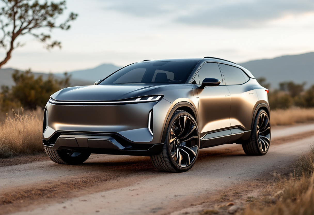 iCaur SUV elettrico cinese in un paesaggio urbano