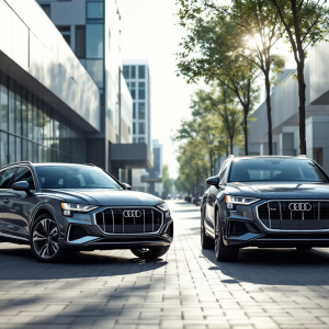 Audi Q5 e-Hybrid e Sportback in un paesaggio urbano
