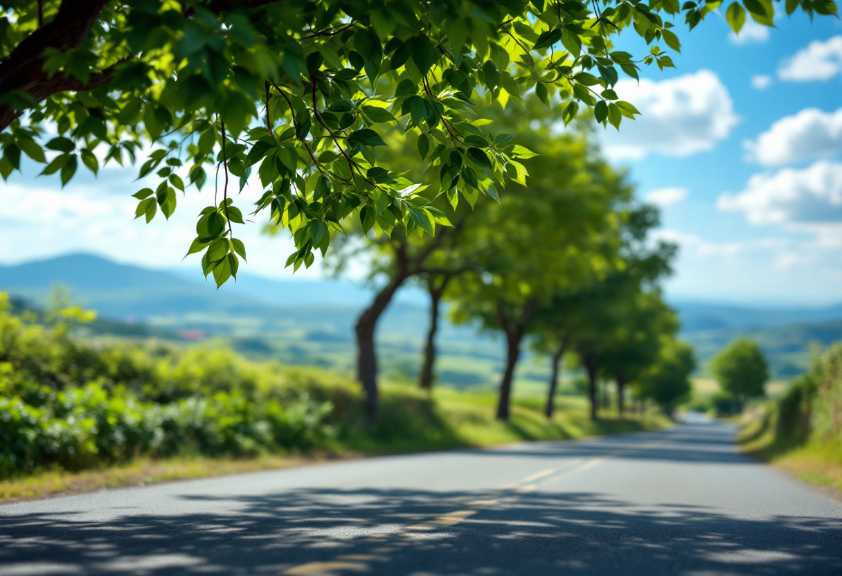Viaggiatore che fa autostop in Italia lungo una strada