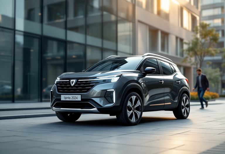 Dacia Spring 2024 in un ambiente urbano moderno