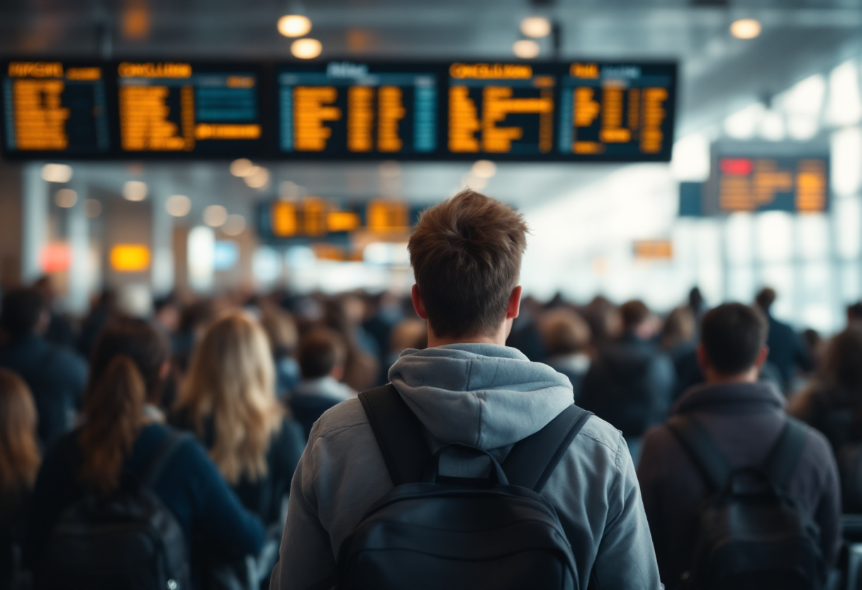 Aeroporto di Napoli con voli cancellati e passeggeri in attesa