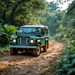 Defender elettrico in un paesaggio urbano moderno