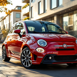 Nuova Fiat 500 ibrida in un ambiente urbano sostenibile