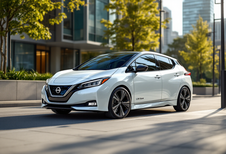 Nissan Leaf 2025 in un ambiente urbano moderno