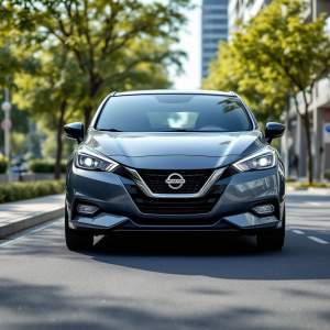 Nuova Nissan Micra elettrica in un paesaggio urbano moderno