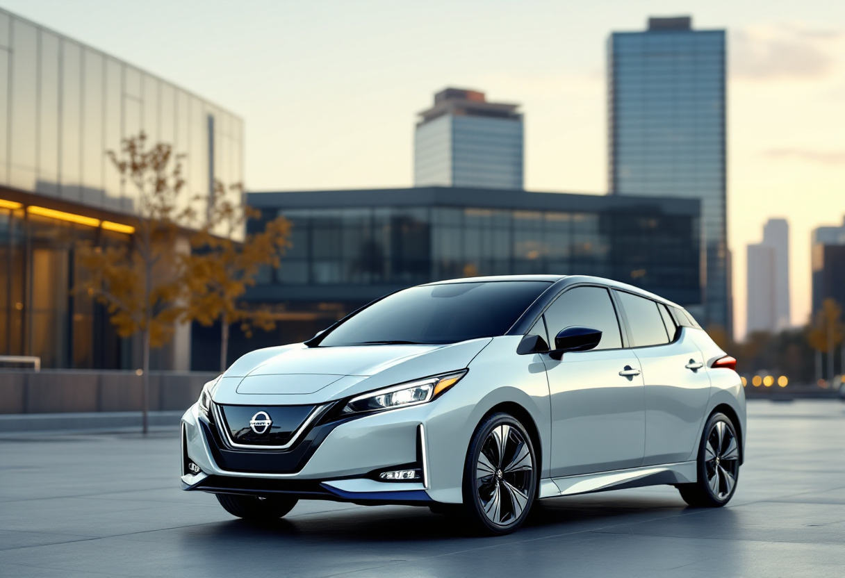 Nissan Leaf 2025 in un ambiente urbano moderno