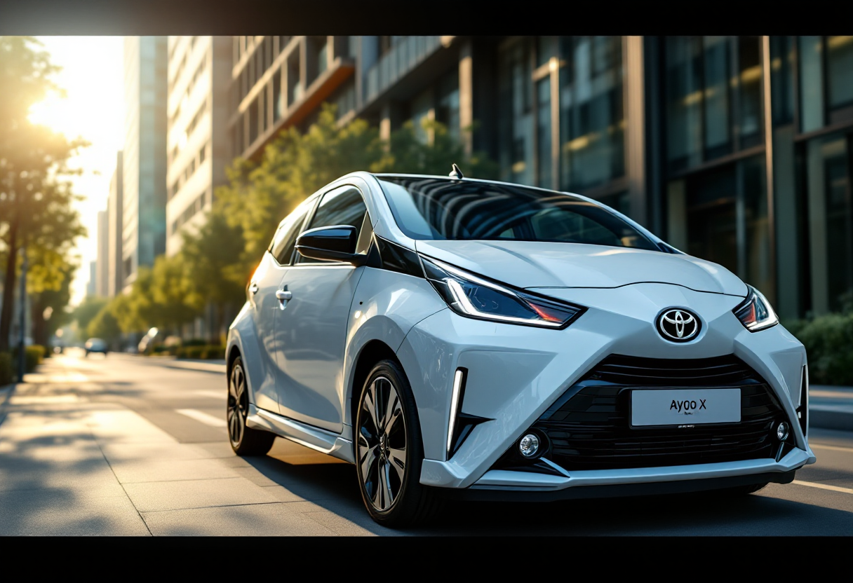 Toyota Aygo X Hybrid in movimento in città