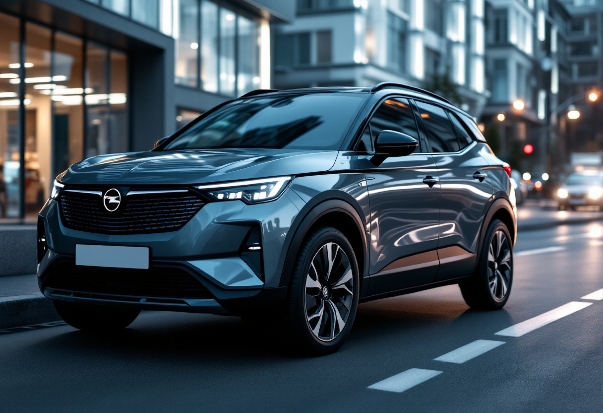 Opel Grandland AWD in un paesaggio urbano moderno