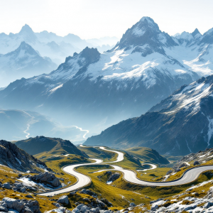 Vista panoramica del Passo dello Stelvio con tornanti