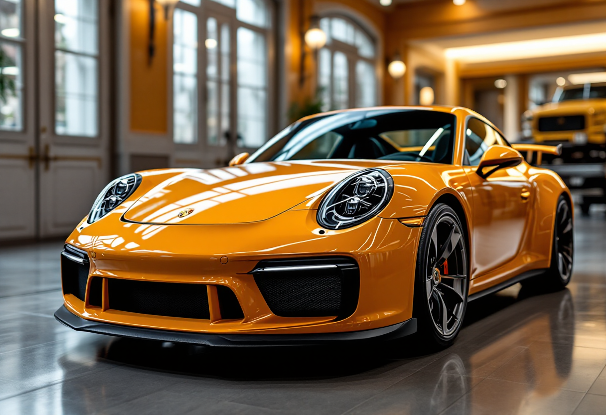Immagine che celebra l'anniversario di Porsche e Ferragamo