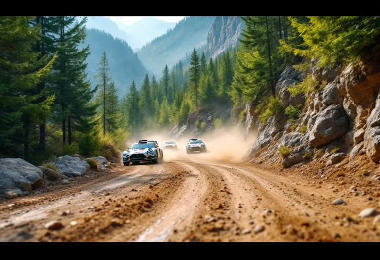 Auto da rally in azione durante il Rally Italia Sardegna 2025