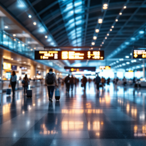 Viaggiatori in aeroporto durante uno sciopero