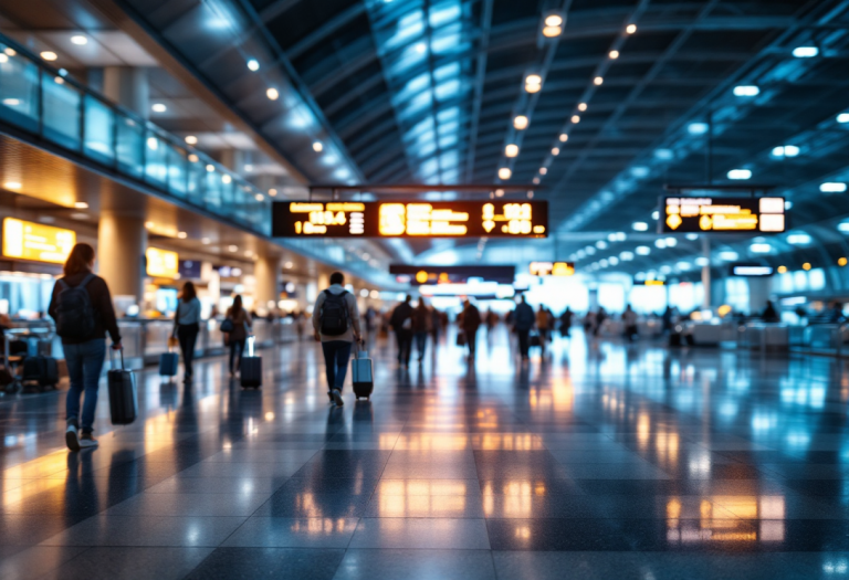 Viaggiatori in aeroporto durante uno sciopero