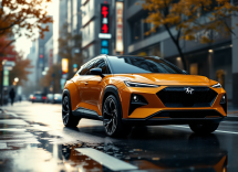 Subaru Rex e-Smart Hybrid in un paesaggio urbano giapponese