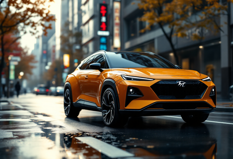 Subaru Rex e-Smart Hybrid in un paesaggio urbano giapponese