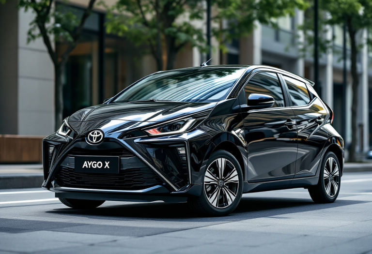 Toyota Aygo X 2025 in un contesto urbano moderno